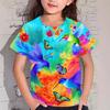 Summer Round Neck 3D Butterfly Pattern Printed Top Fashionable Casual Short Sleeved Children's Girl T-shirts