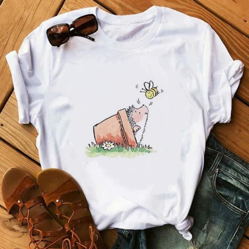 Maglietta Carina Riccio Piccolo Riccio Carino Europa Stati Uniti Fondo Girocollo Spalla Maglietta Oversize Tee