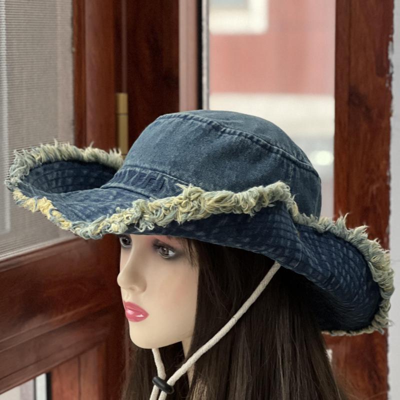 Women's Bucket Hat Washed Denim Fisherman Cap Casual Sunscreen Outdoor Bob Femme Embroidered letters Buket Cap Foldable New