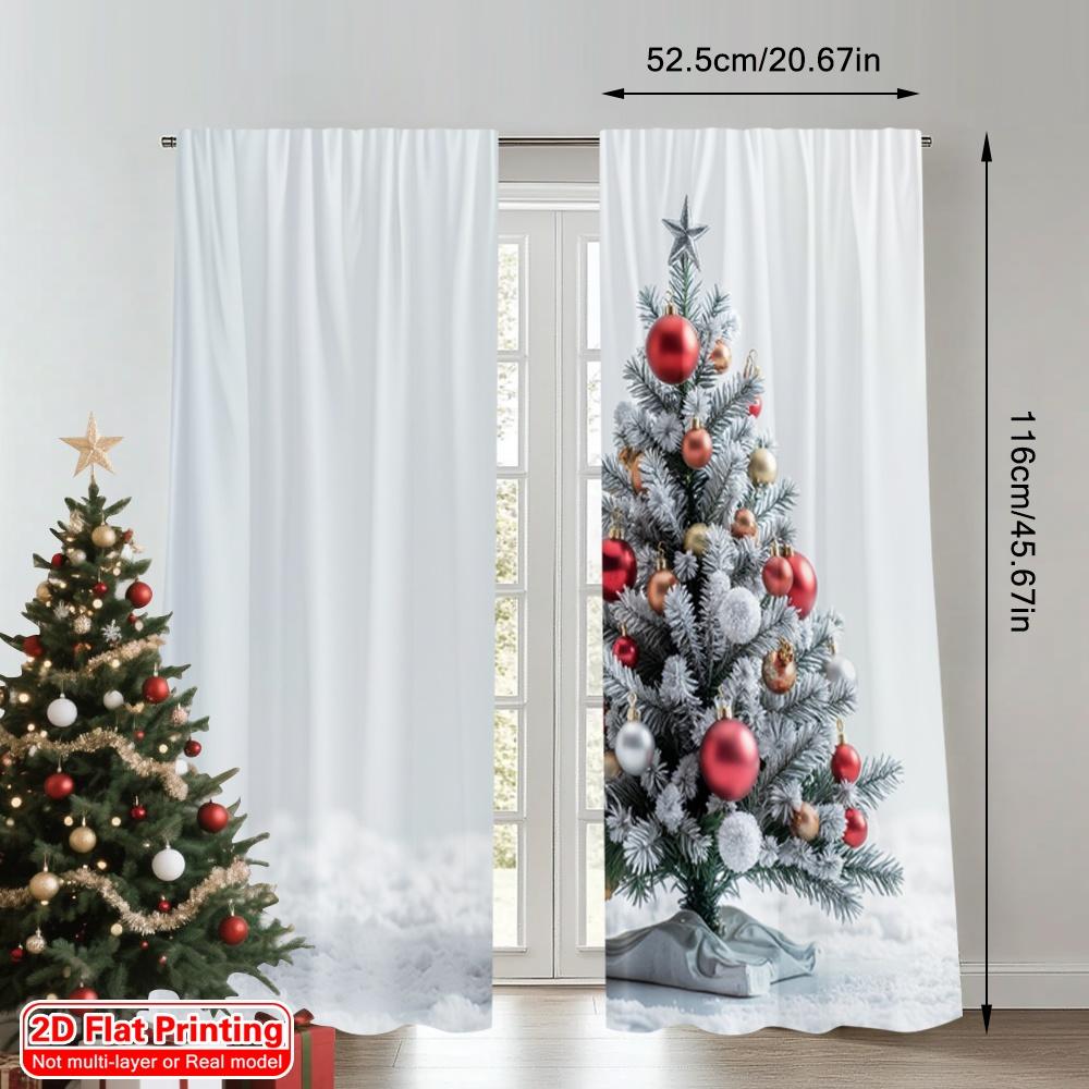 2pcs 2D Flat Printing Merry Christmas Popular Curtains Christmas Tree Star Polyester Without Electricity Party & Holiday Decor