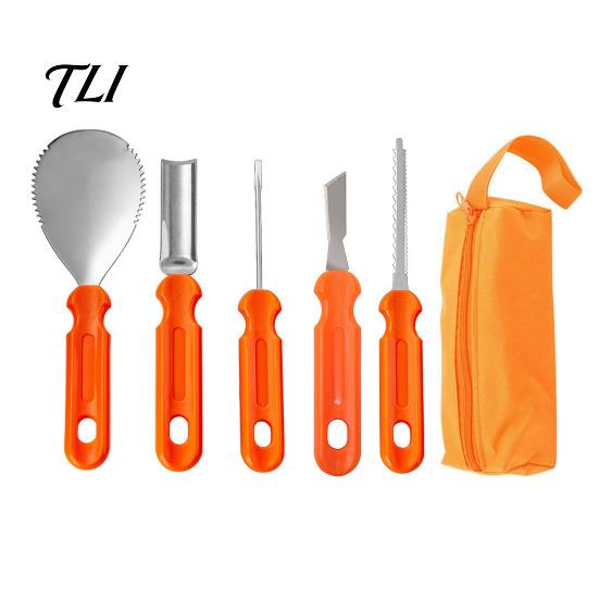 Halloween Kindergarten Craft Tools Pumpkin Carving Kit, Stainless Steel Blades And Anti-slip Fruit Vegetable Set Handles Cutters, Manual DIY
