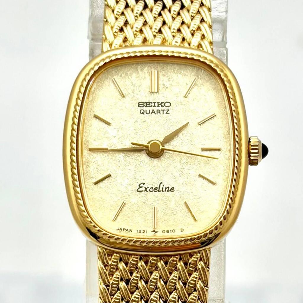 Used [Good Condition/New Battery] SEIKO Exceline Ladies Watch Gold Square 1221-5410 435056