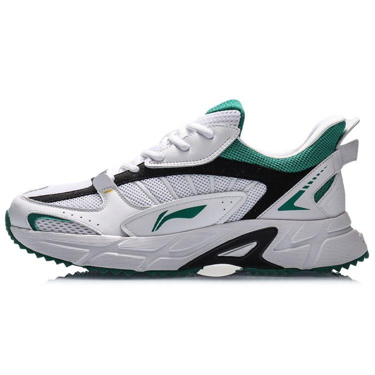 Li Ning Patchwork Cushioning Slip Resistant Low top Running Shoes Men's White Green ARLQ009-2