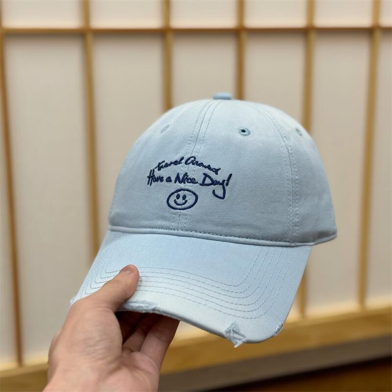 Spring And Summer Cotton Smiley Face Cartoon Soft Top Baseball Cap Women'S Versatile Embroidery Cap Sun Hat