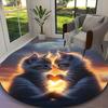 Black Cat Rug Ideal for Reading Room, Multi-purpose Office Chair Sofa Carpet, Anti-slip Printed Home Round Rug