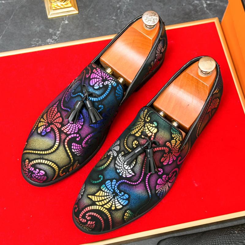Fashion Luxury Designer Male Pointed Colours Tassel Patchwork Shoes Men's Formal Wedding Dress Homecoming Sapatos Tenis Masculino