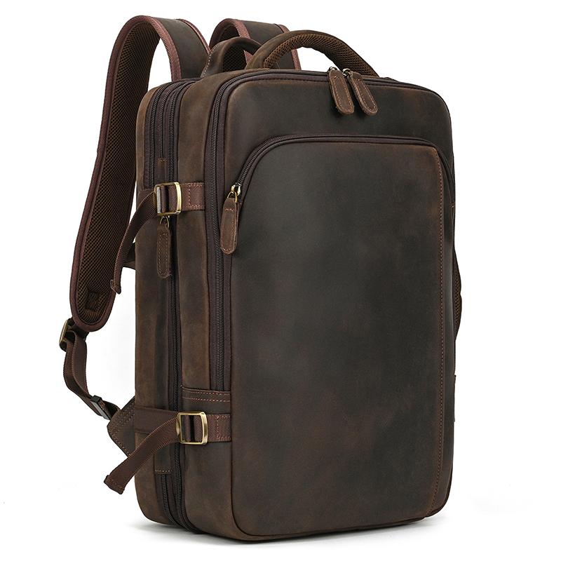 Business Male Backpack Leather Men's Bag Multifunctional Handbag Large Capacity Crazy Horse Leather Backpack