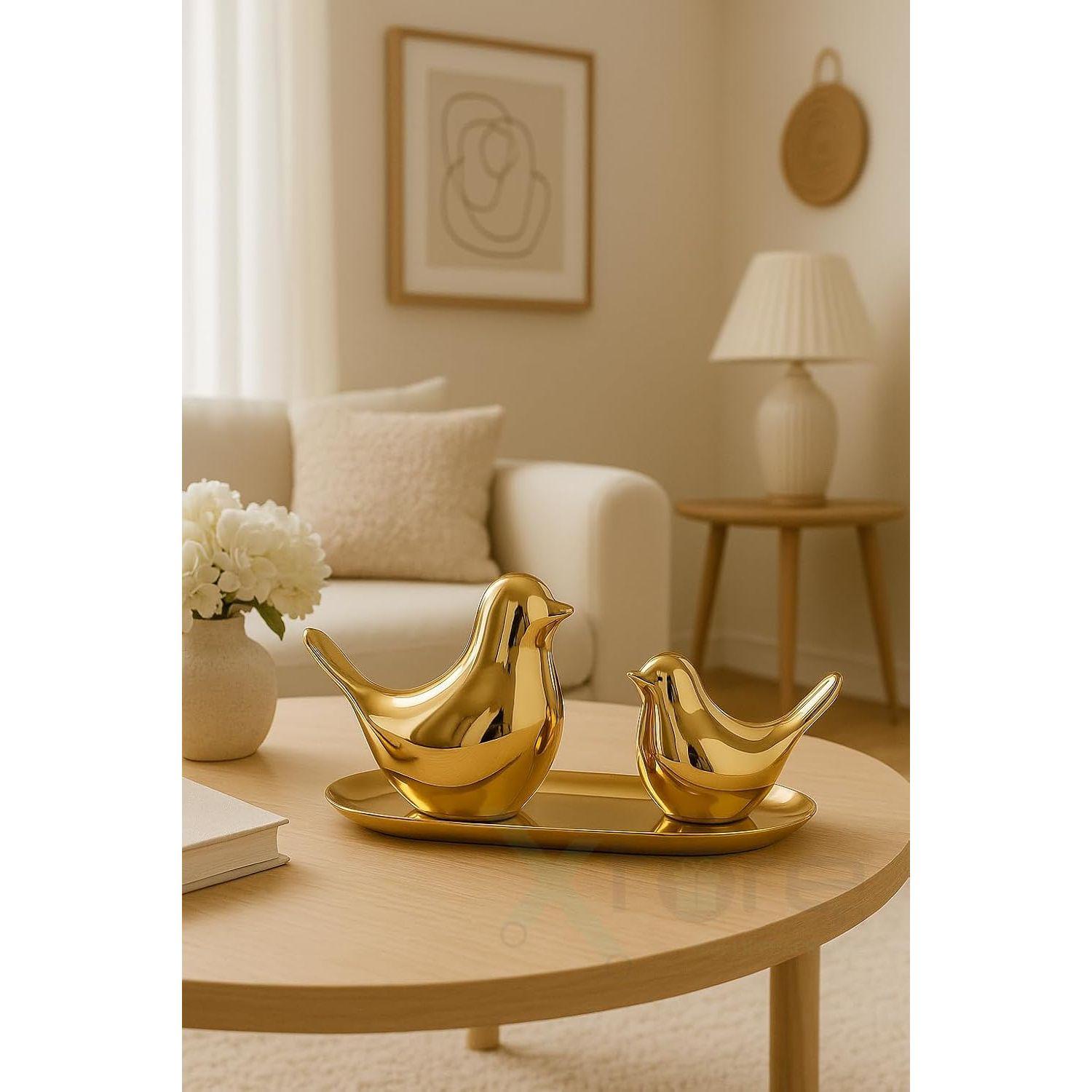 

Ceramic Golden Blessing Birds Figurine for Home Decor | Living Room, Bedroom, Office Desk, Cabinets - (Pack of 2, Golden) золотистый