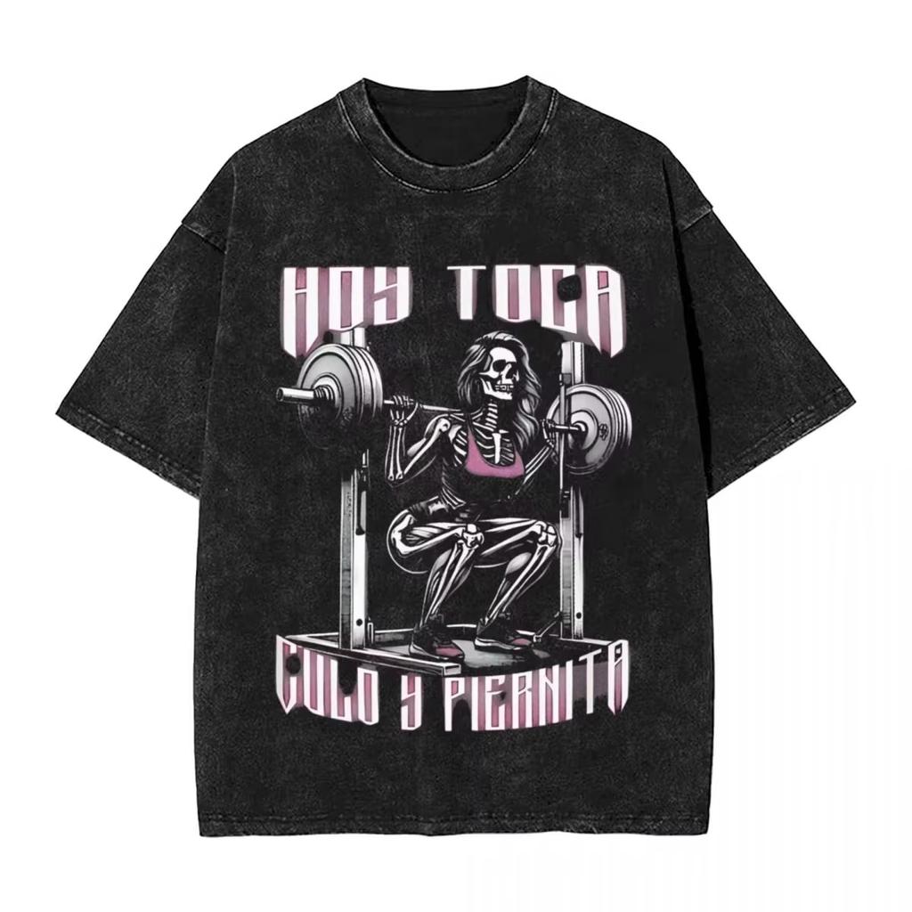 Gym Skull Print Washed T-Shirt Fashion Cool To-Do Sea Por Las Senoras Summer T-Shirt Aesthetics Simple Casual Gothic Top
