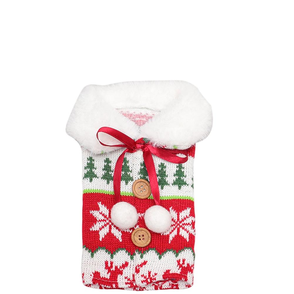 Decorative Christmas Wine Bottle Sleeve with Knitted Tree Reindeer Snowflake Motifs for Seasonal Table Settings and Home Accents