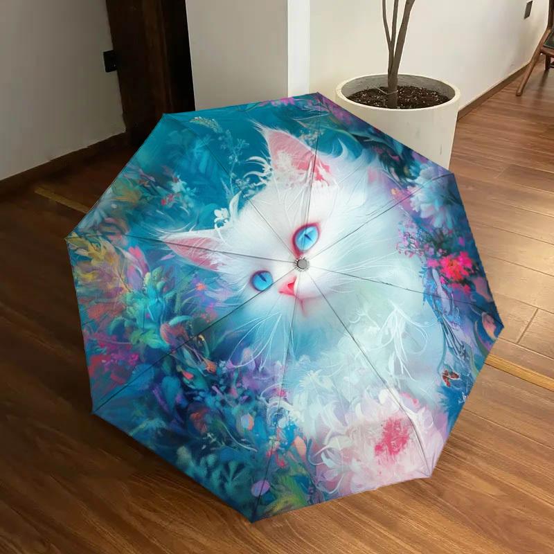 1pc Fantasy Floral Cat Portrait Umbrella with Plastic Handle,Suitable for All Seasons Home Travel Outdoor UmbrellaDD1611