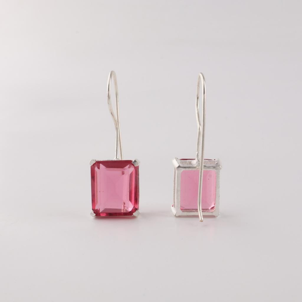 Rosa Turmal Edelstein 925 Sterling Silber Schmuck Handgefertigte Ohrringe 1,06" EE-167-16