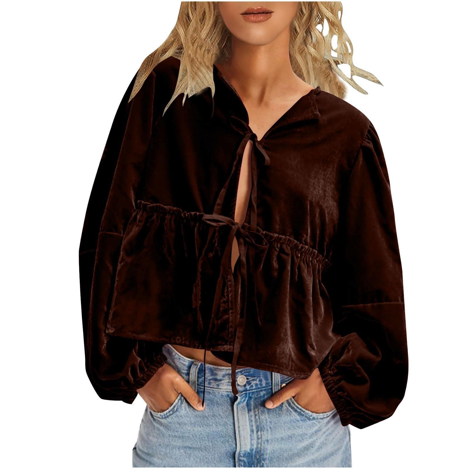 

Женский винтажный бархатный топ с длинным рукавом, свободный крой, повседневные элегантные блузки в стиле ретро из бархата XXXL кофейный