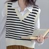 Striped V-neck Knitted Vest Sweater Women Paired with Autumn Sweater Tank Design Sense of Temperament and Layering Vest Female