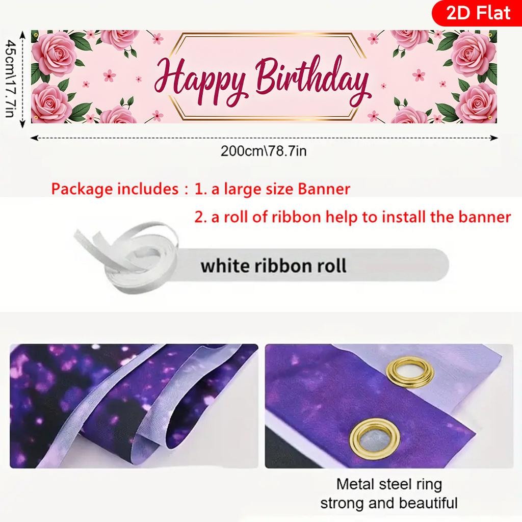 Happy Birthday Floral Banner, Floral Design Large Yard Display, Polyester Outdoor Birthday Anniversary Decoration