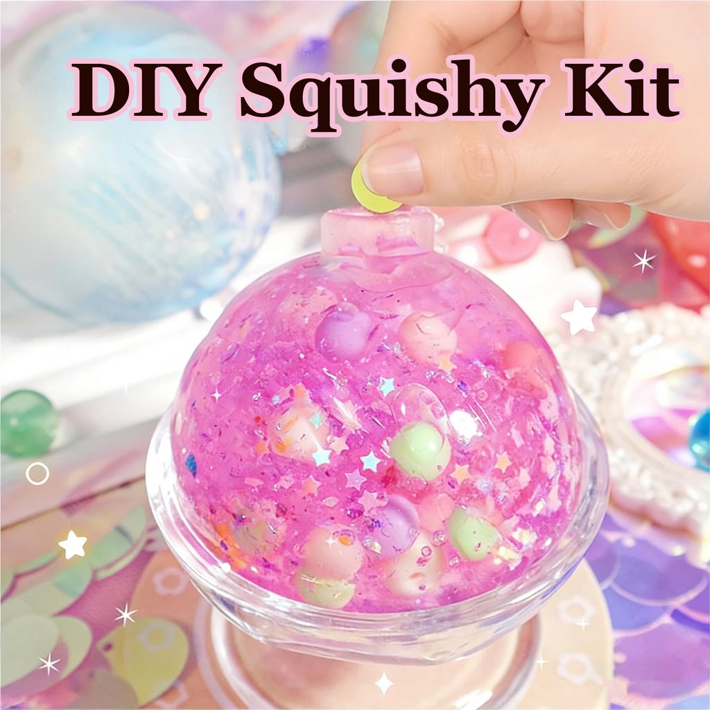 Squishy Diy Making Kit Cat Paw Glitter Stress Ball Handmade Material Pack Squeeze Fidget Toy Stress Easing Creative Gift For Kid