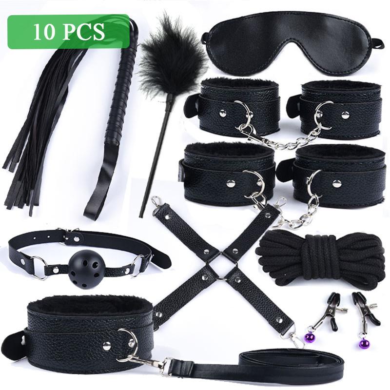 Sex toys for Women Bdsm Sex Bondage Set Handcuffs Whip 40CM Fox Tail Anal Plug Adult Games