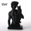 Stylish Living Room Decor 3D Printed David Statue with Cat, European Classic Art Sculpture Figurine Retro Home for Office Decor, Modern Desktop