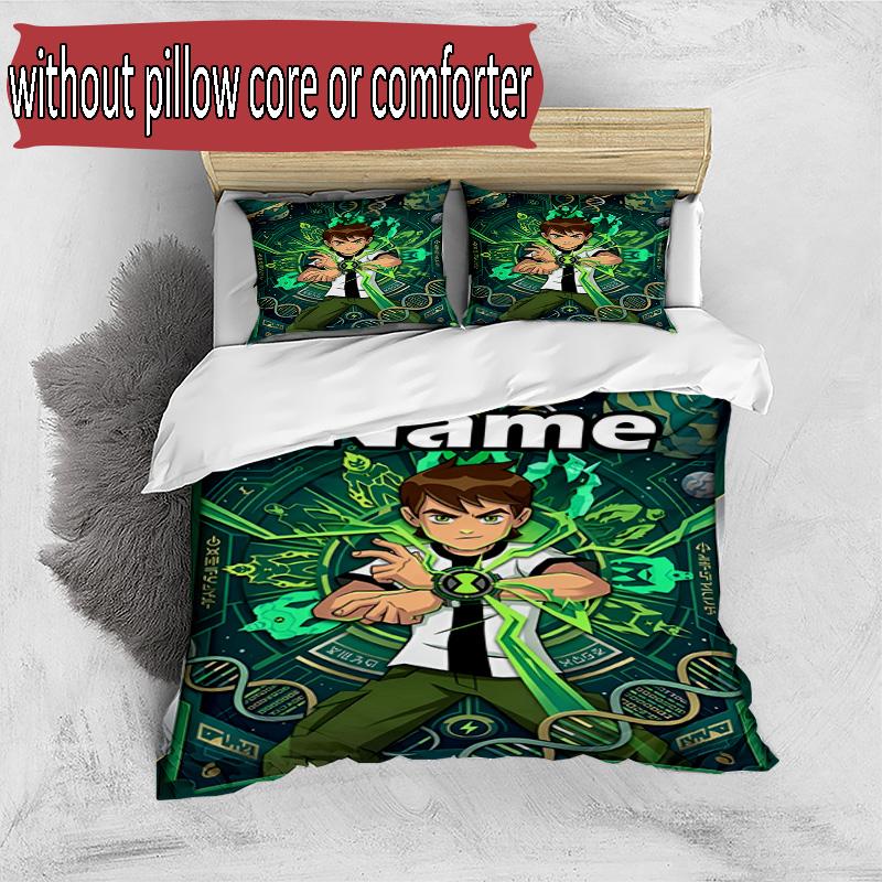 3pcs Duvet Cover Set (1*Duvet Cover + 2*Pillowcase, Without Core), Custom Name Ben 10 Cartoon Pattern Bedding Set, Home Bedroom Decor Gift