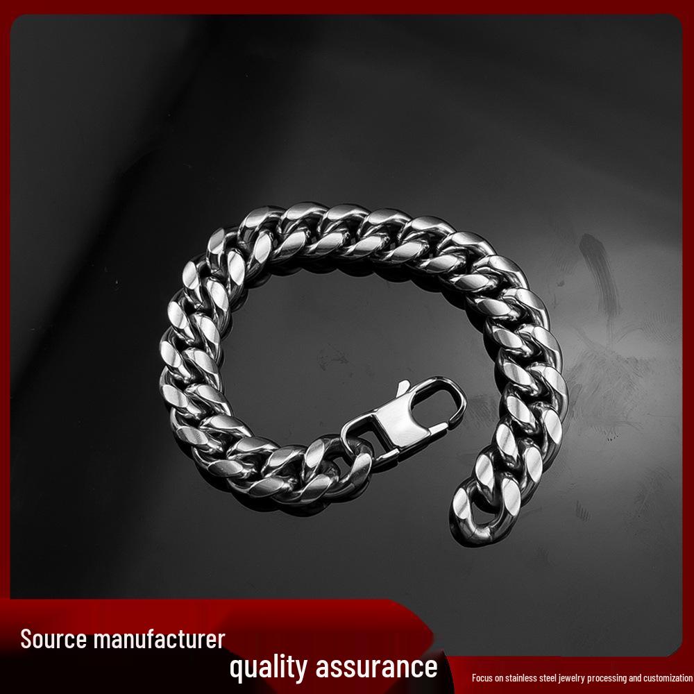Trendy Punk Men's Titanium Steel Cuban Bracelet - European American Style Hip Hop Jewelry