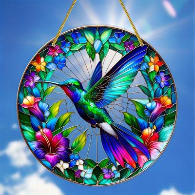 2D Flat Acrylic Elegant Hummingbird Stained Suncatcher - Animal Themed Decorative Hanging for Home & Garden,Housewarming Celebration Gift, Home Decor