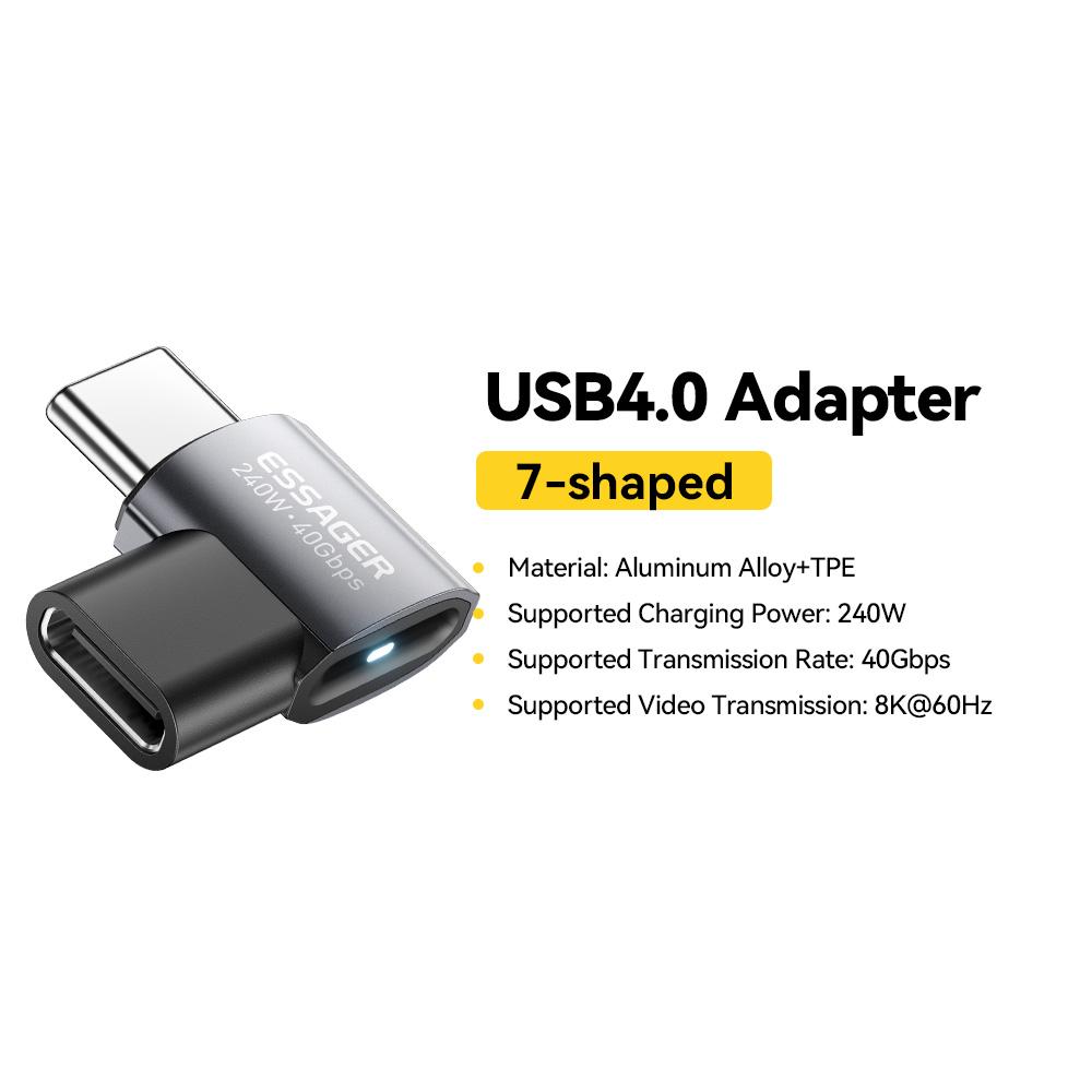 Essager USB4.0 40Gbps OTG Adapter 240W Fast Charging Converter 90 Degree USB Type C Data Adapter For Phone Macbook Laptop 8K60Hz