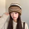 Striped Wool Women's Autumn and Winter Korean Style Warm and Versatile Large Head Circumference Pullover Hat Showing Face Small Knitted Hat