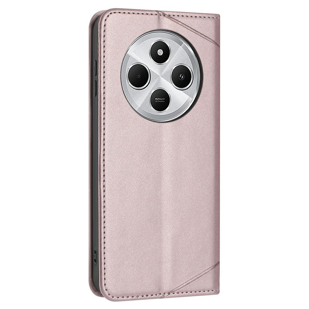 Wallet Case for Xiaomi Poco C75 4G/Redmi 14R 5G/14C 4G Line Imprinted Leather Stand Phone Cover with Wrist Strap