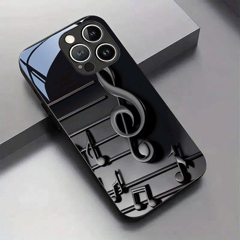 Schwarzes Musiksymbol-Muster Gehärtetes Glas Schwarze Handyhülle Für iPhone 17 16 15 14 13 12 11 Pro Max 17 Air 7 8 Plus XR XS X Hülle