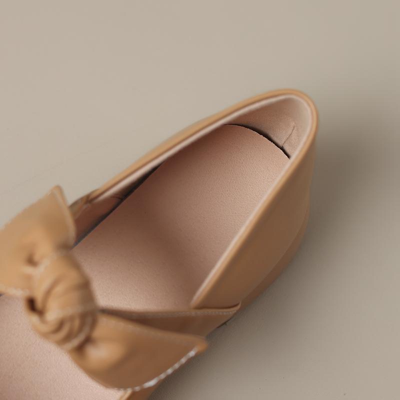 Fashion Women's New Spring and Autumn Round Head Elastic Strap Bow Middle Heel Large Mary Jane Retro Single Shoes