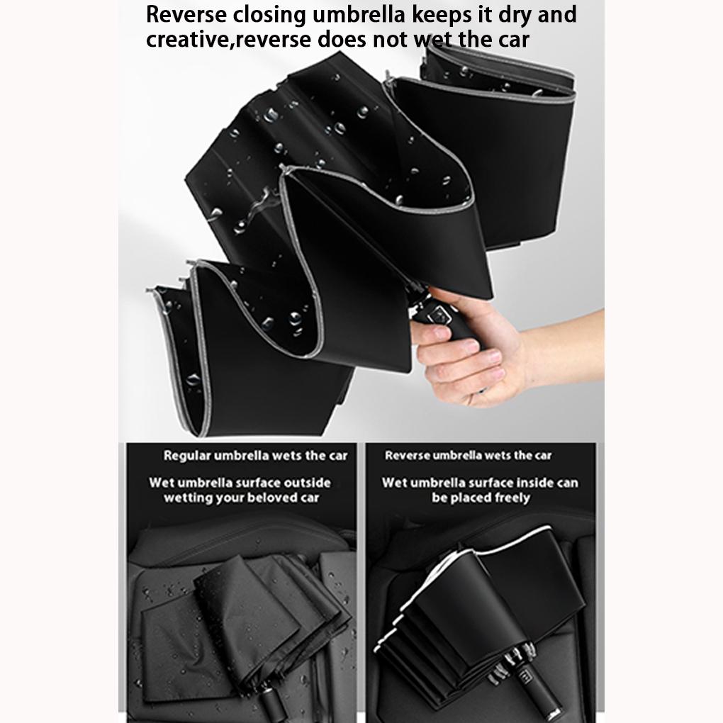 2025 LED Automatic Umbrella Reflective Stripe Reverse Led Light Umbrella Three Folding Inverted 10 Ribs Windproof Umbrellas