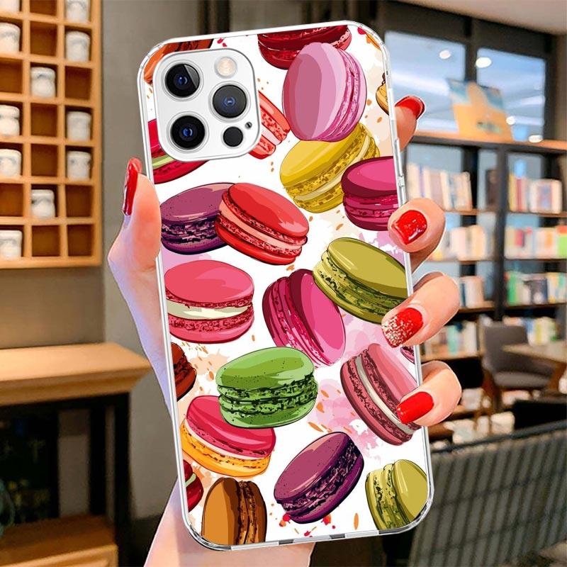 Macaron Ice Cream Cake Doughnut Cover Phone Case For iPhone 16 17 Air 15 14 Pro Max 16E Phone Case 13 Mini 12 11 7 SE 8 Print Pa
