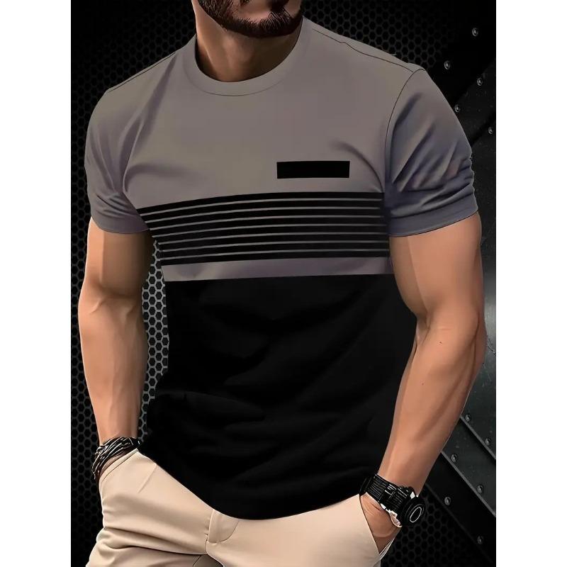 

Летний топ с круглым вырезом, 3D-принтом с градиентной цветовой блокировкой, модная повседневная мужская футболка с коротким рукавом XXXL