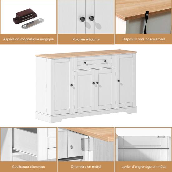 Patchwork Color Large Sideboard with 4 Doors And 1 Drawer, Modern Buffet Cabinet for Dining Room And Living Room