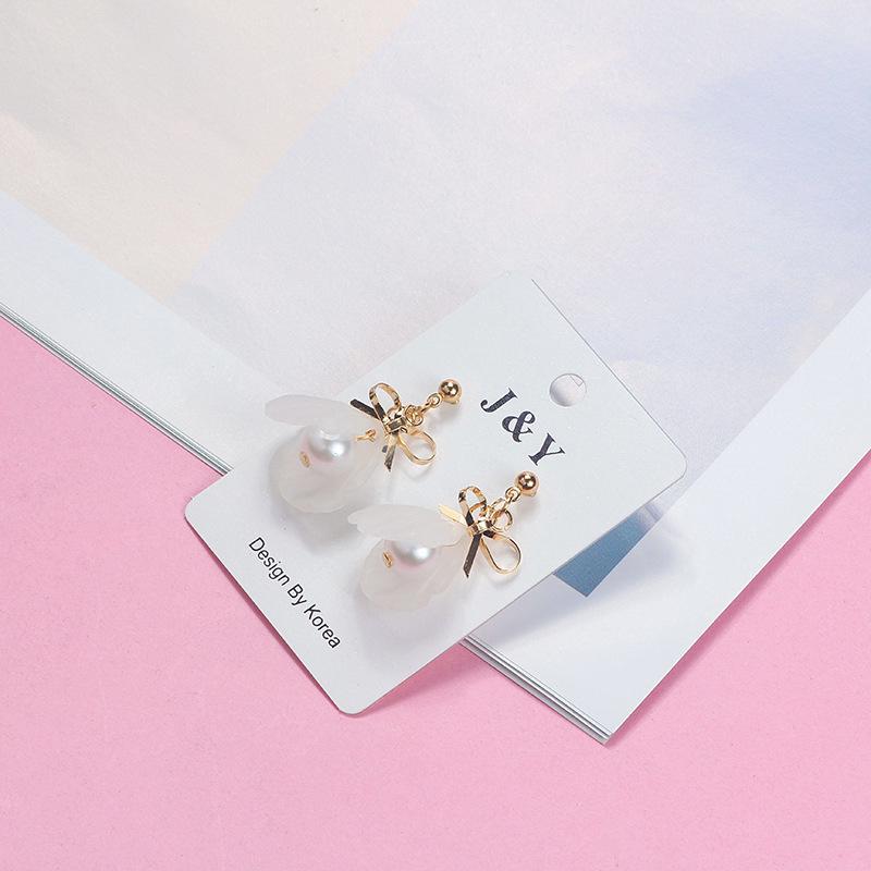 Zilveren Naald Koreaanse Witte Bloemblaadjes Schelp Oorbellen met Transparante Bloem en Parel Kwastje Stud