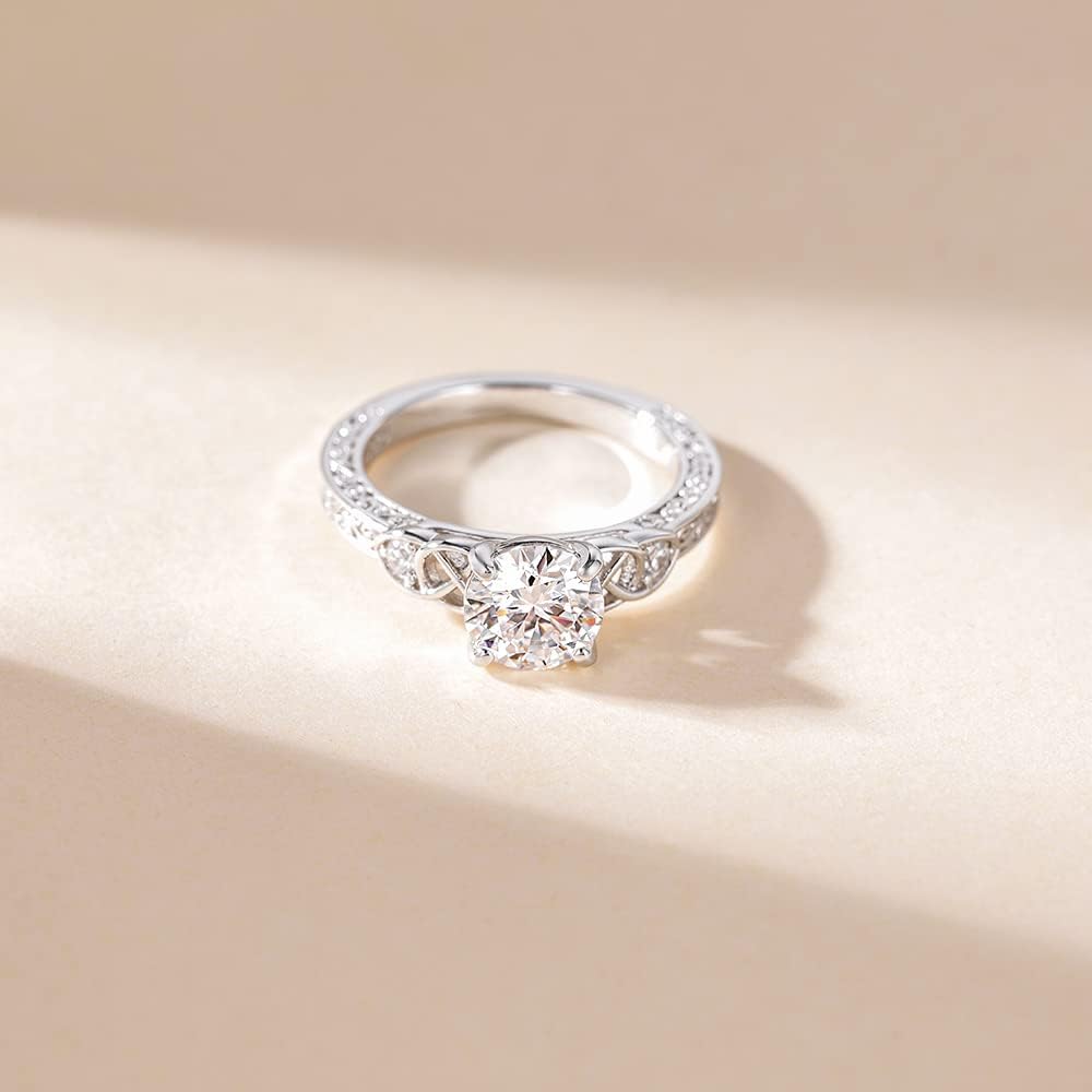 Trumium 1.5CT Moissanite Engagement Rings for Women D Color VVS1 Clarity 925 Silver Vintage Round Celtic Wedding Band