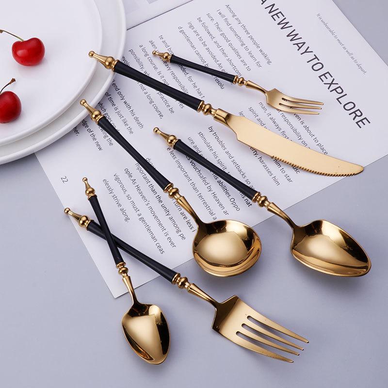 304 Stainless Steel Western Cutlery Set: Knife, Fork, Spoon, Coffee Spoon, Roman Column Design, European Style, 4-Piece