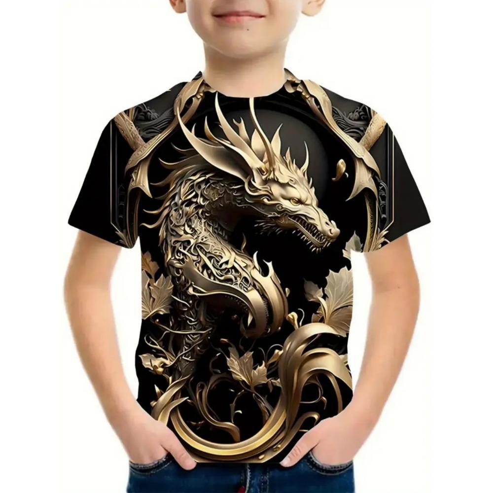 Children's Clothing T-Shirts for Boys Short Sleeve Child T-Shirt Fashion 3D Dragon Graphi Print Casual Girls Summer Clothes Tops