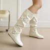 Large Size 48 Vintage Y2K Buckle Straps Fall Winter Knee‑High Boots Women Shoes Brown Hidden Wedge Heel Pleated Western Boots