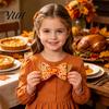 Faux Leather Hair Clips Thanksgiving Turkey Bow Clip for Girls, Decorative Pins, Autumn Seasonal Pieces Double Layer Glitter Clip, Cute Holiday Party