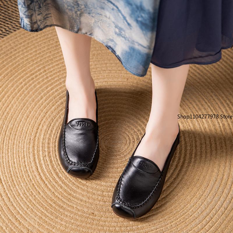 Fashion 2025 No Return or Exchange Retro First-layer Leather Mother Shoes Pu Leather Loafers Single Shoes, Comfortable Flats