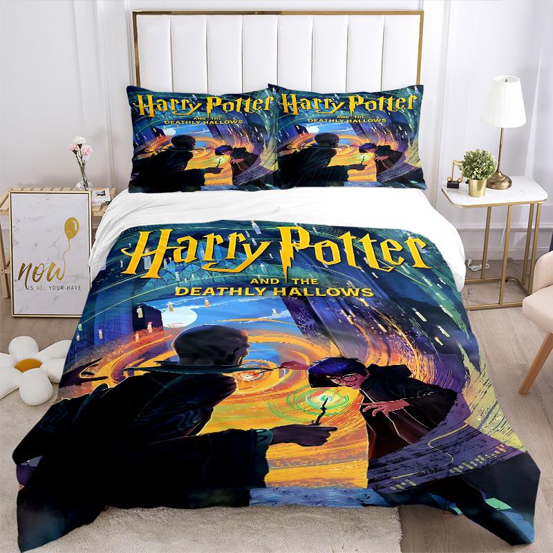 3pcs Harry Potter Fantasy Adventure Bedding Set, Soft Polyester Duvet Cover and Pillowcases Seasons all suitable, Design for Bedroom L1003146