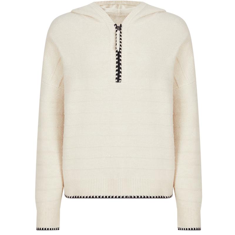 JIU ZI ANNA COU Women's Relaxed Wool Hooded Full-Zip Knit Sweater