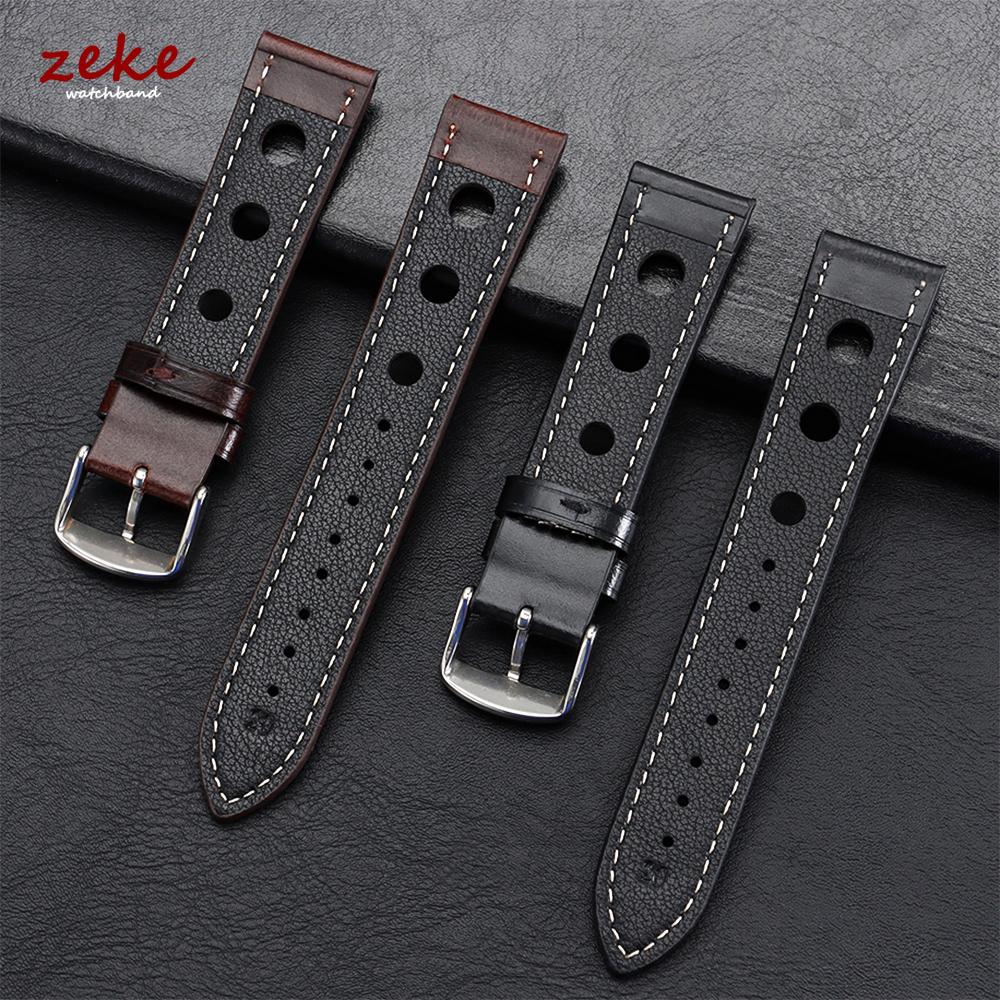 20mm 22mm Breathable Vintage Leather Watch Band for Omega Oil Wax Cowhide Straps Sport Bracelets Men's Brown Black Red Wristband
