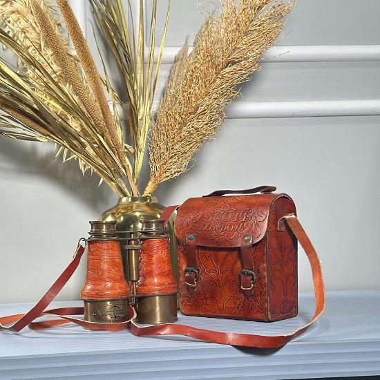 Stil Orange Leder Fernglas Viktorianische Marineoptik mit Lederetui