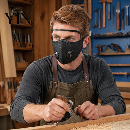 Verstellbare Anti-Smog-Maske 2 Stück Staubmaske, Atmungsaktiver Wiederverwendbarer Kohlefilter Gesichts- Ganzwetter-Schutz-Atemschutzpolster mit Schutzbrille für