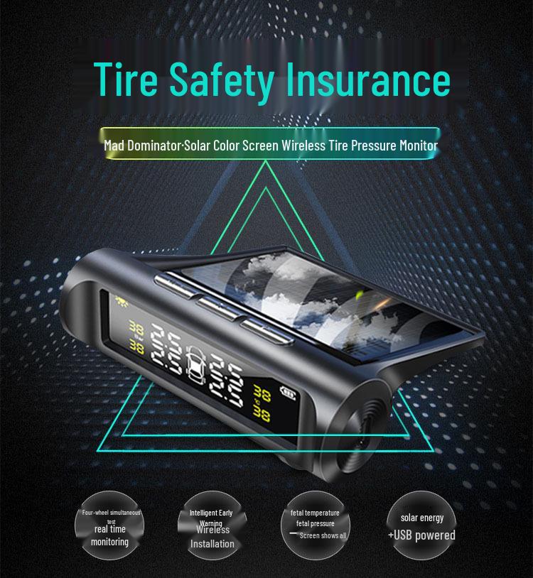 Solar Wireless Tire Pressure Monitor - Anti-Leakage, High-Precision, Universal Internal/External Detection