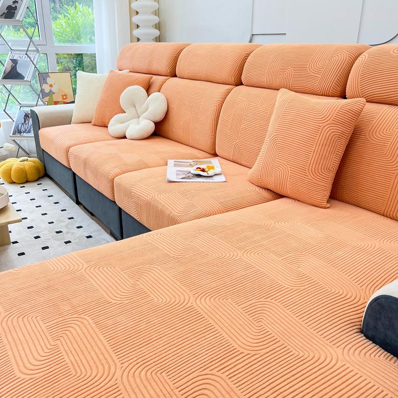 

Чехол на подушку сиденья для гостиной, жаккардовый, утолщенный, эластичный, съемный, моющийся, чехол для дивана, защита для детской мебели, домашних животных Plus L(3 seater) оранжевый