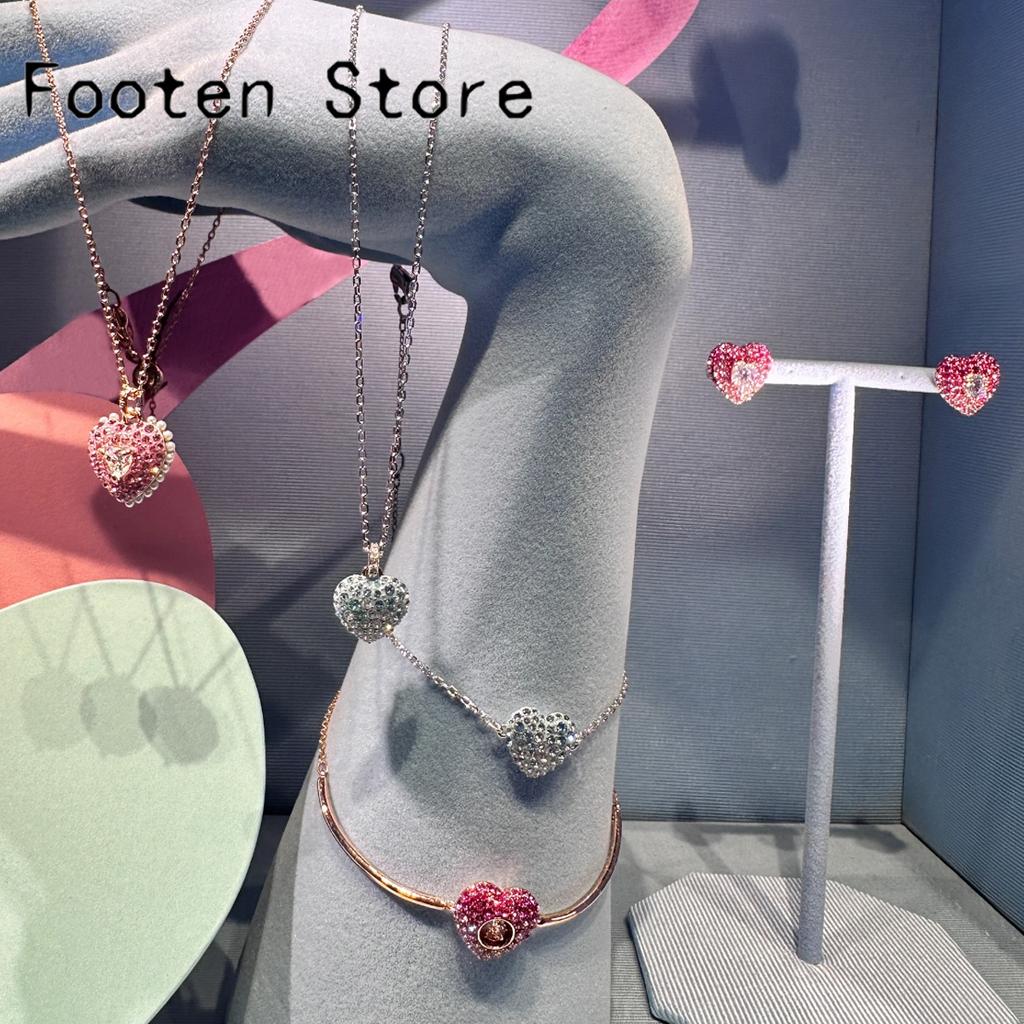 2026 New Trend Fine Jewelry Set Charming Heart Crystal Fashion Stainless Steel Necklace Earrings As a Anniversary Gift for Women