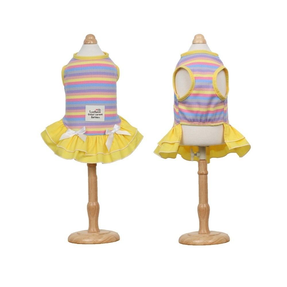 Ruffle Striped Dog Rainbow Striped Skirt Comfortable Dog Cooling Vest Dog Summer Vest Casual Wear